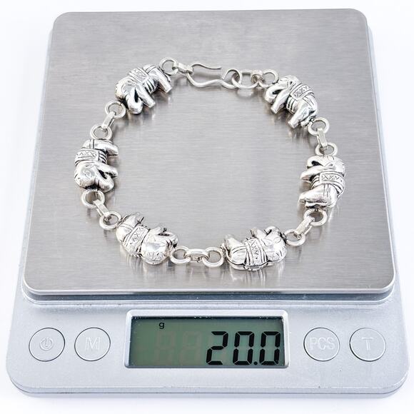 Vintage Sterling Silver 925 Elephant Link Charm Bracelet 8" - Picture 5 of 5